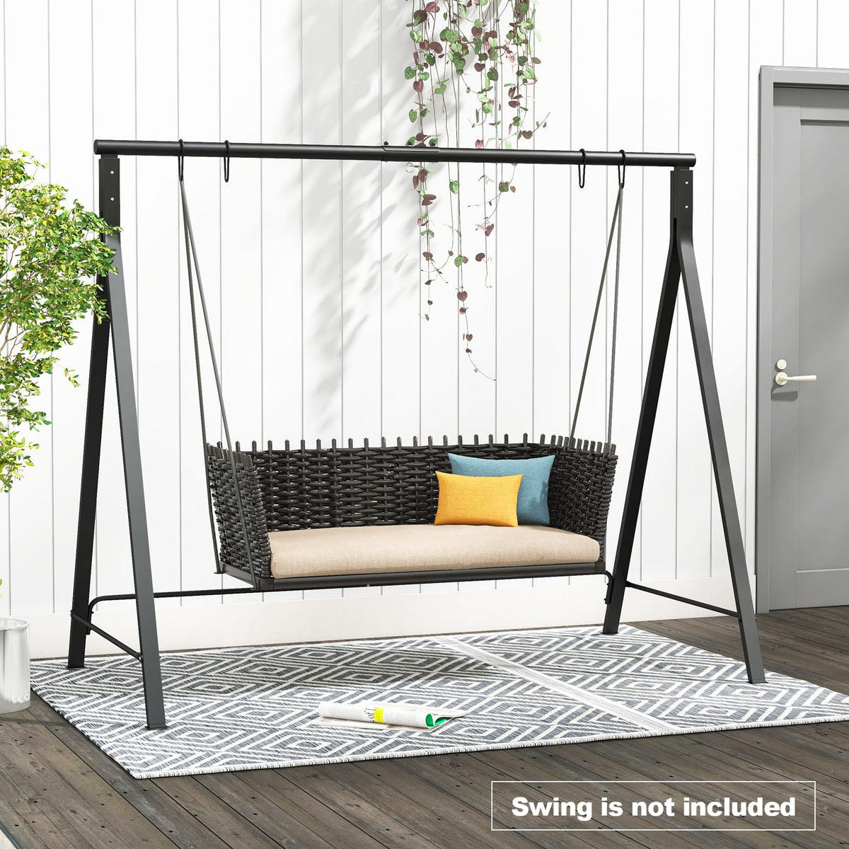 Patio Metal Swing Stand with A-Shaped Structure-Black-Porch Swings-DECOROLALA