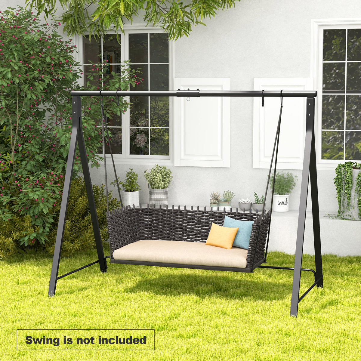 Patio Metal Swing Stand with A-Shaped Structure-Black-Porch Swings-DECOROLALA