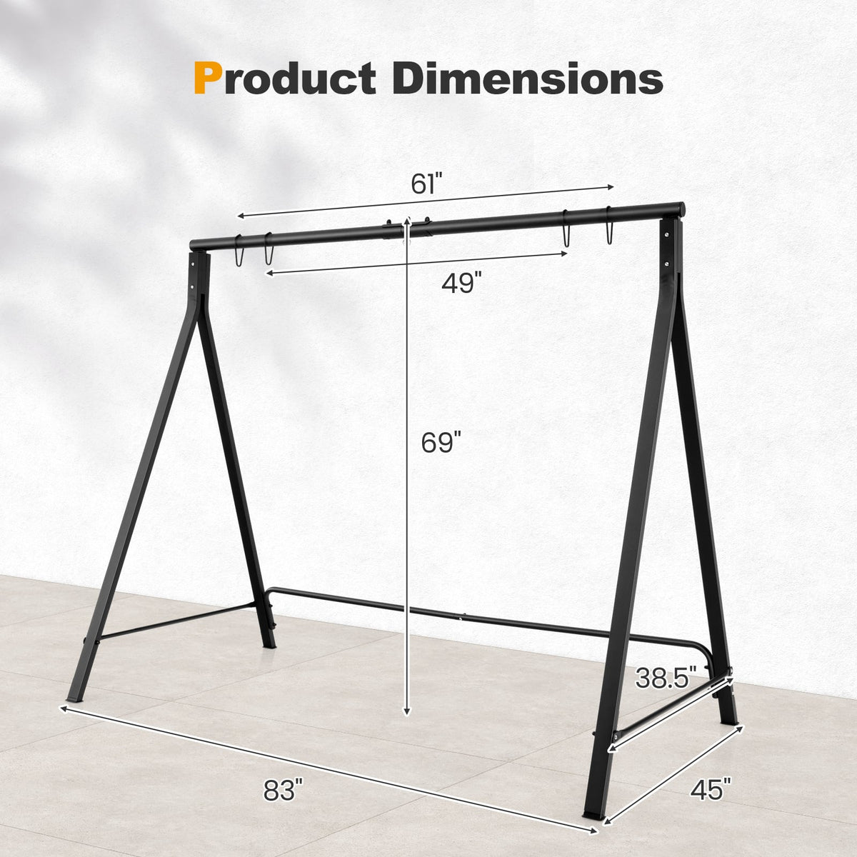 Patio Metal Swing Stand with A-Shaped Structure-Black-Porch Swings-DECOROLALA