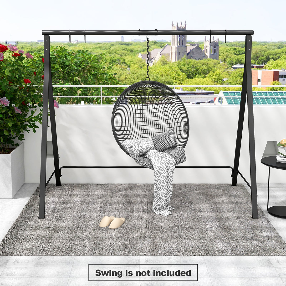 Patio Metal Swing Stand with A-Shaped Structure-Black-Porch Swings-DECOROLALA