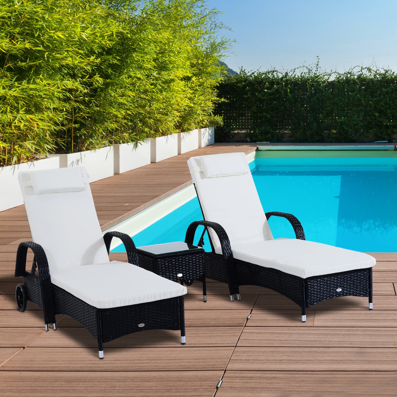 Patio Rattan Lounge Set 3-Piece White Cushion-DECOROLALA