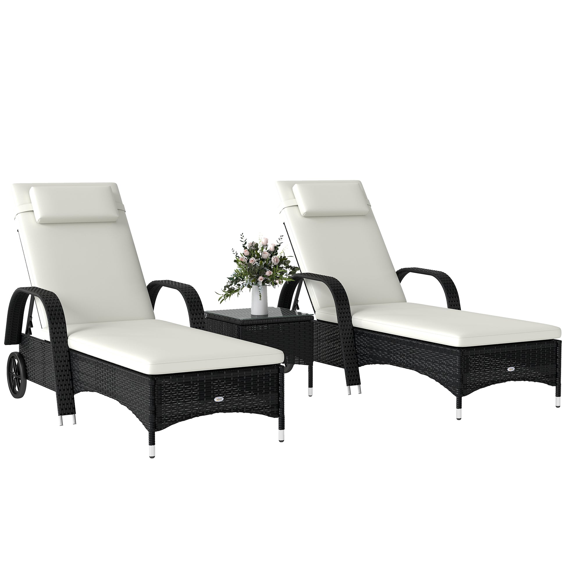 Patio Rattan Lounge Set 3-Piece White Cushion-DECOROLALA