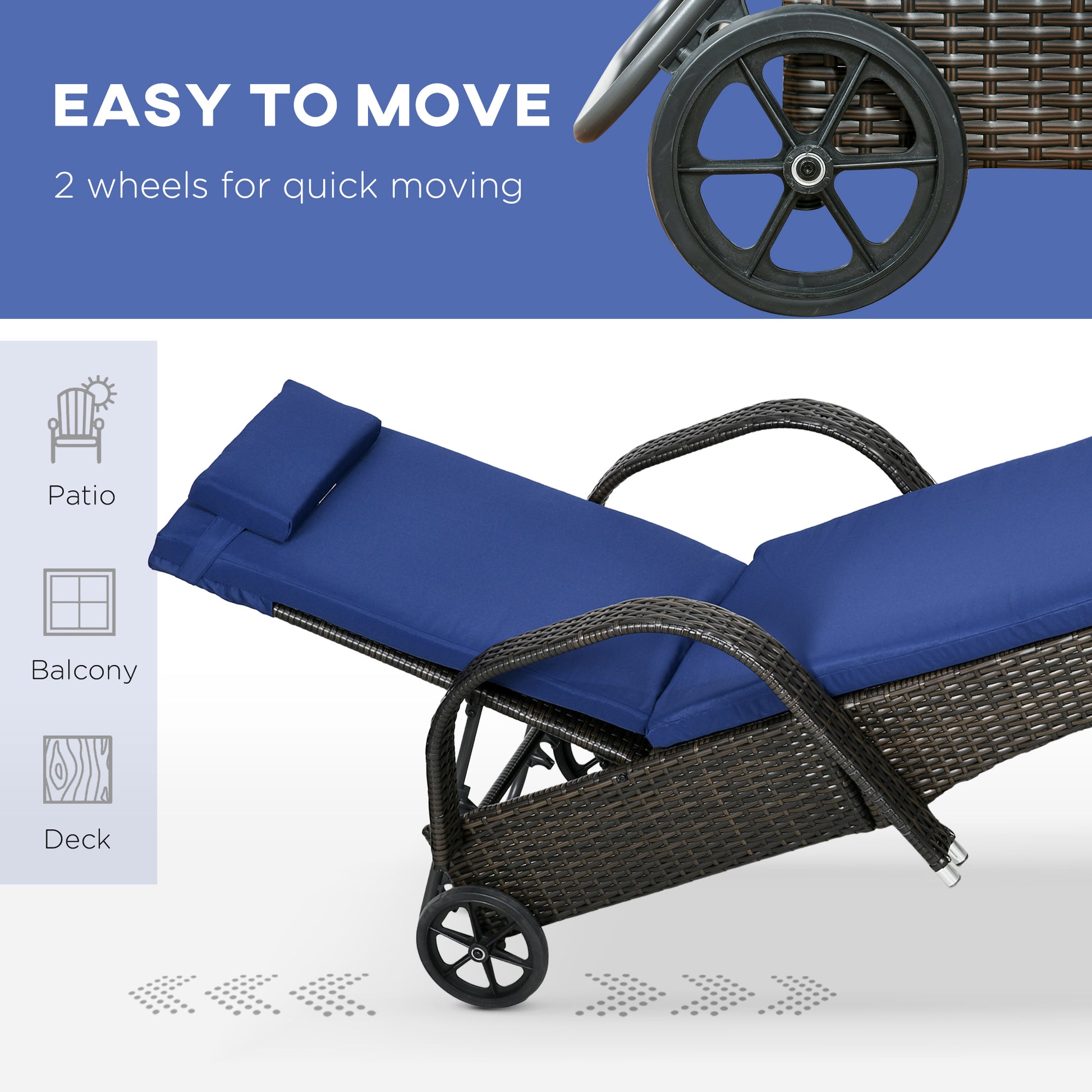 Patio Rattan Lounge Set - Dark Blue 3-Piece Outdoor Furniture with Glass Top Table-DECOROLALA