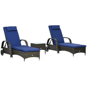 Patio Rattan Lounge Set - Dark Blue 3-Piece Outdoor Furniture with Glass Top Table-DECOROLALA