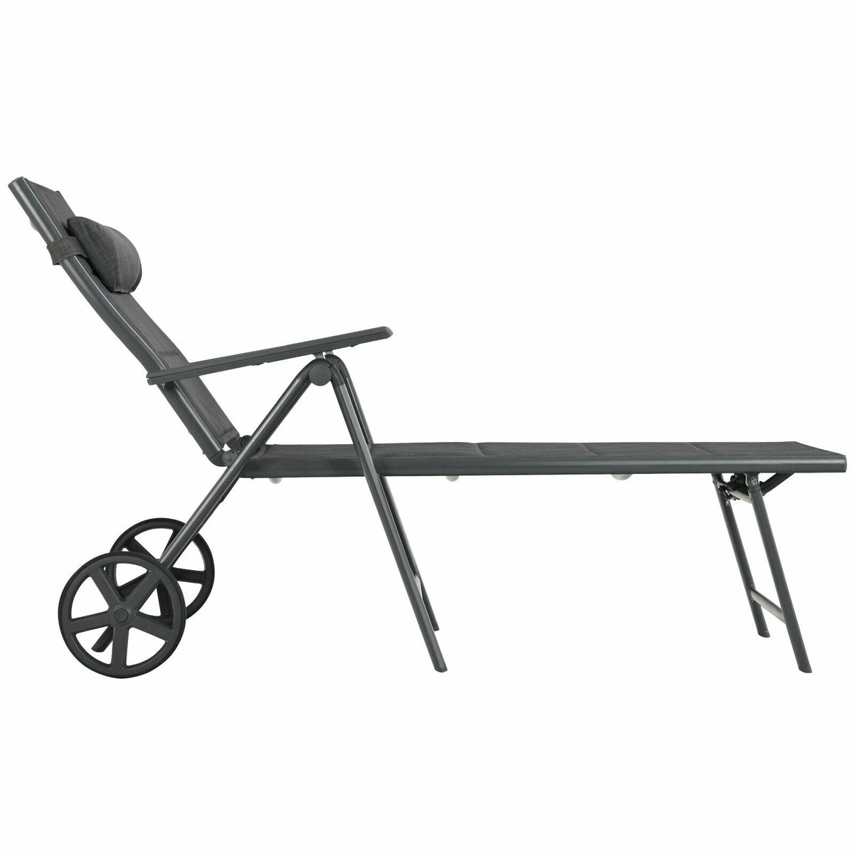 Patio Reclining Chaise Lounge with Adjust Neck Pillow-Gray-Outdoor Chaise Lounges-DECOROLALA