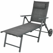 Patio Reclining Chaise Lounge with Adjust Neck Pillow-Gray-Outdoor Chaise Lounges-DECOROLALA
