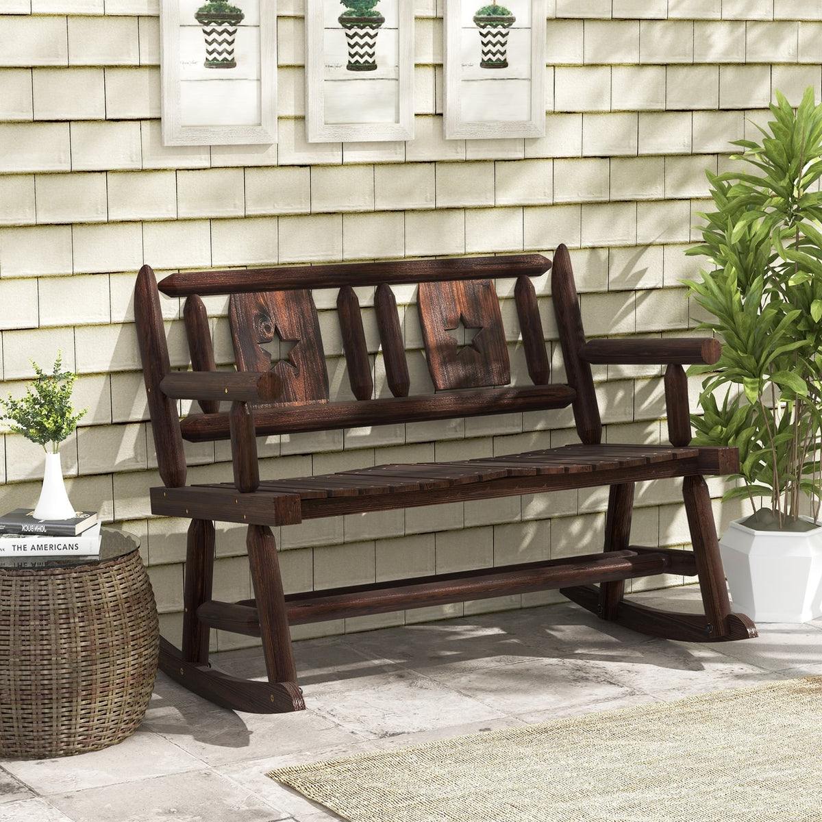 Patio Rocking Bench Double Rocker Chair with Ergonomic Seat 2-Person Loveseat-Outdoor Rocking Chairs & Gliders-DECOROLALA