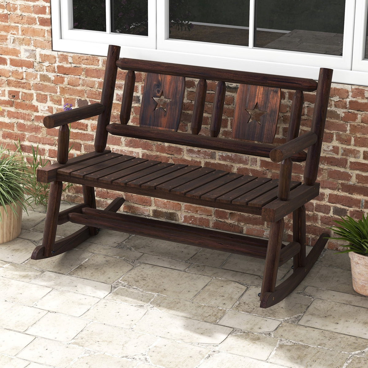 Patio Rocking Bench Double Rocker Chair with Ergonomic Seat 2-Person Loveseat-Outdoor Rocking Chairs & Gliders-DECOROLALA
