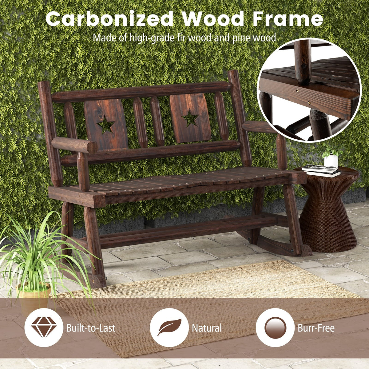 Patio Rocking Bench Double Rocker Chair with Ergonomic Seat 2-Person Loveseat-Outdoor Rocking Chairs & Gliders-DECOROLALA