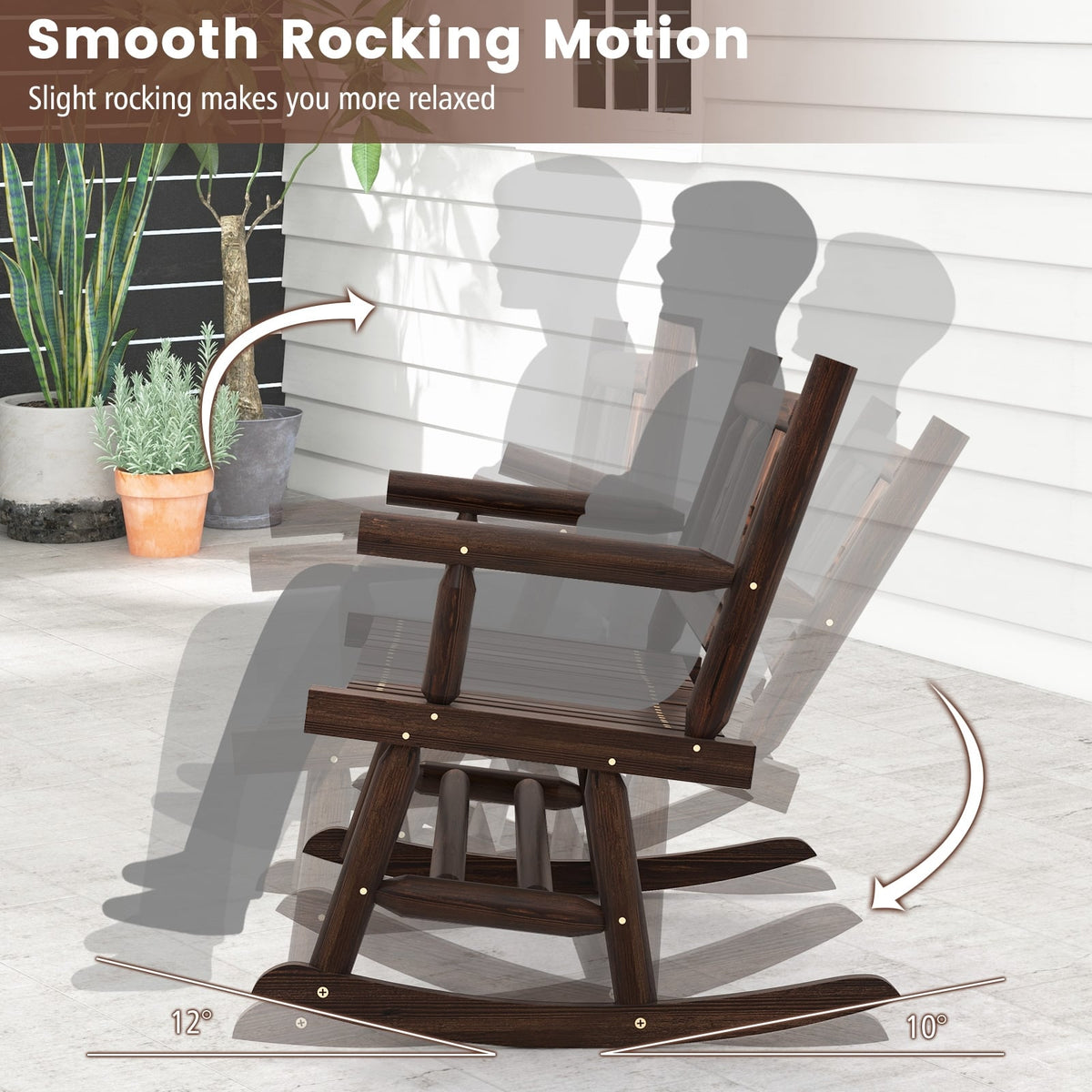 Patio Rocking Bench Double Rocker Chair with Ergonomic Seat 2-Person Loveseat-Outdoor Rocking Chairs & Gliders-DECOROLALA