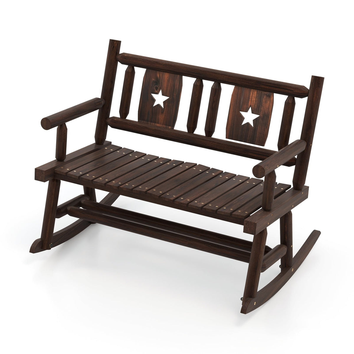 Patio Rocking Bench Double Rocker Chair with Ergonomic Seat 2-Person Loveseat-Outdoor Rocking Chairs & Gliders-DECOROLALA