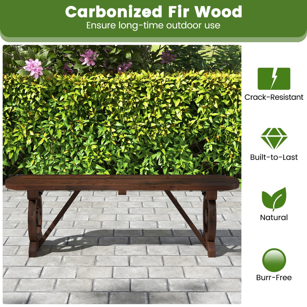 Patio Rustic Wood Bench with Wagon Wheel Base-Outdoor Benches-DECOROLALA