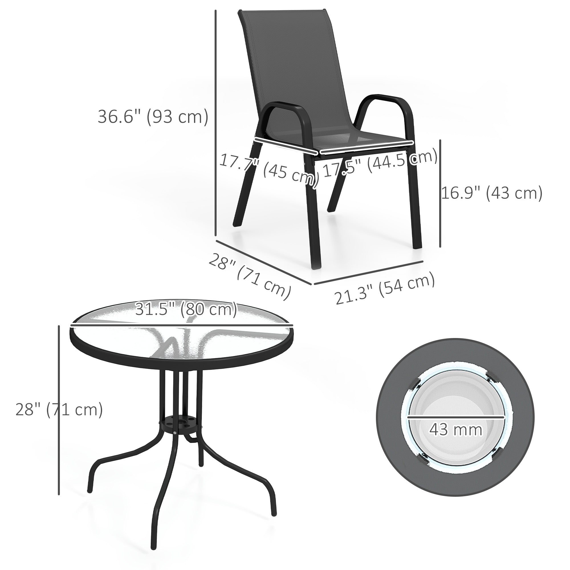Patio Set 5-Piece Round Glass Table Black-DECOROLALA