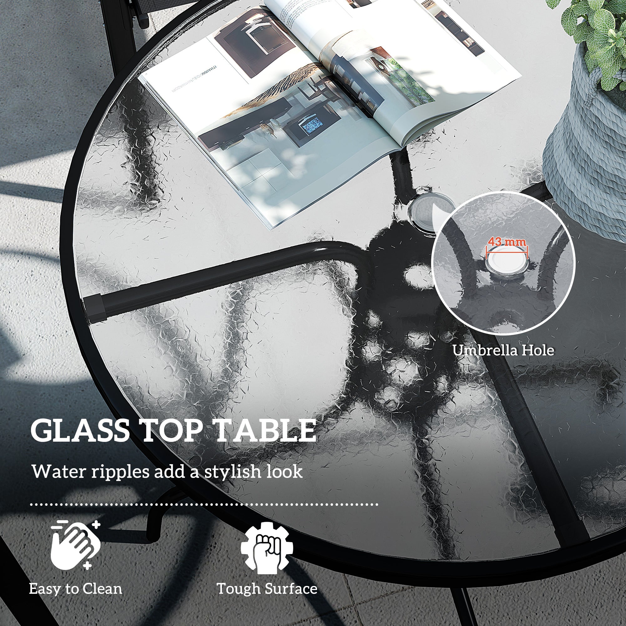 Patio Set 5-Piece Round Glass Table Black-DECOROLALA