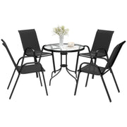 Patio Set 5-Piece Round Glass Table Black-DECOROLALA