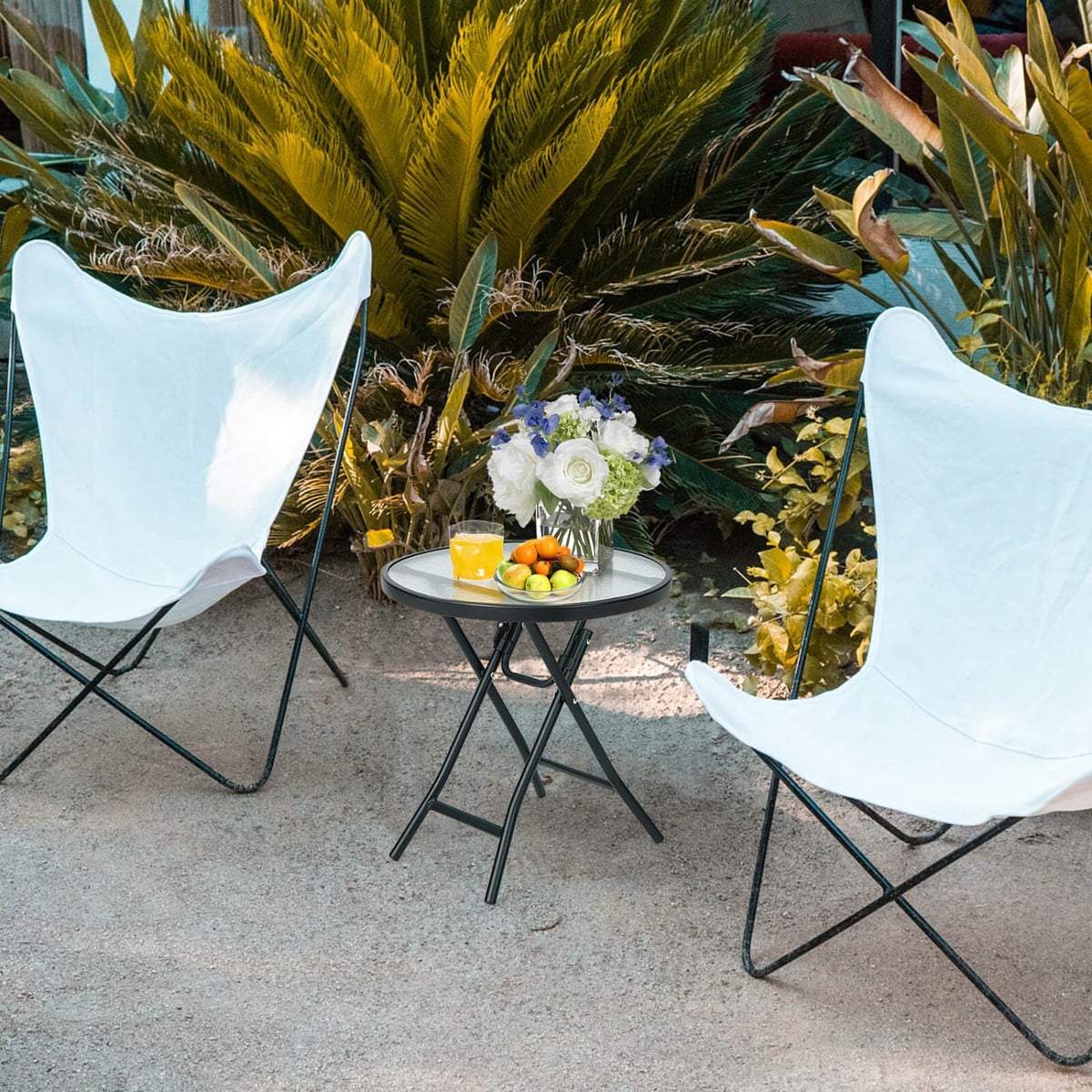 Patio Side Table with Tempered Glass Tabletop-Patio Coffee Tables-DECOROLALA