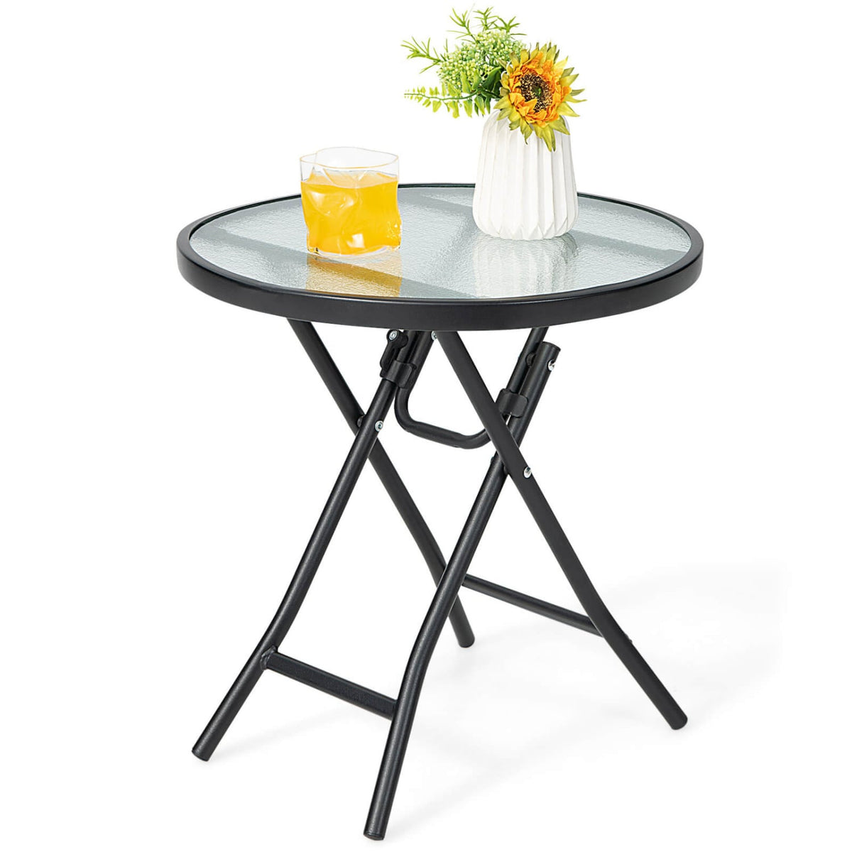 Patio Side Table with Tempered Glass Tabletop-Patio Coffee Tables-DECOROLALA
