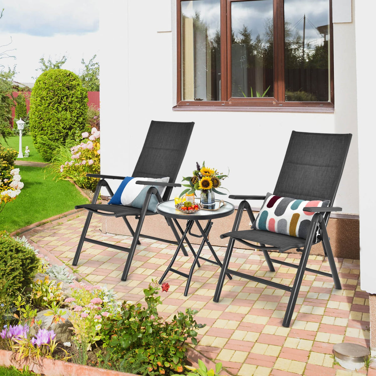 Patio Side Table with Tempered Glass Tabletop-Patio Coffee Tables-DECOROLALA
