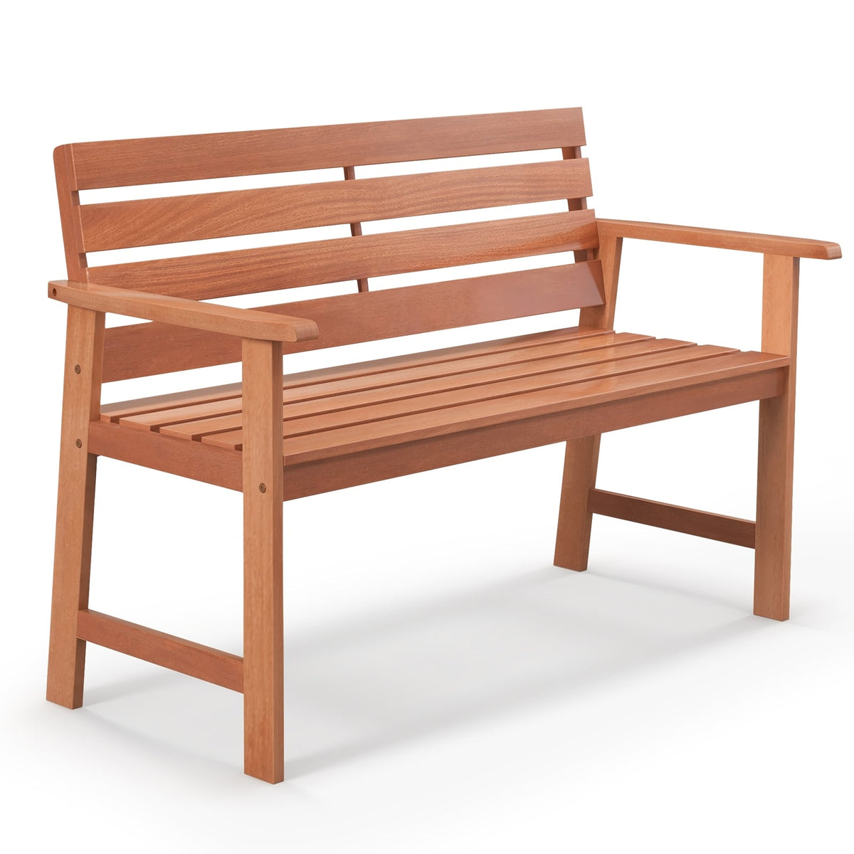 Patio Solid Wood Bench Wood 2-Seat Chair with Breathable Slatted Seat & Inclined Backrest-Outdoor Benches-DECOROLALA