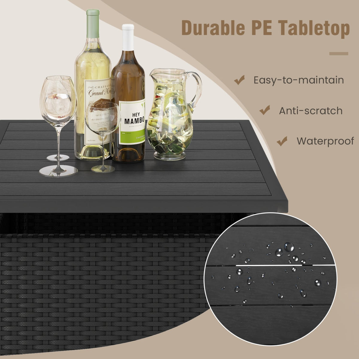 Patio Square Wicker Side Table with Umbrella Hole for Yard-Black-Patio Coffee Tables-DECOROLALA