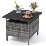 Patio Square Wicker Side Table with Umbrella Hole for Yard-Gray-Patio Coffee Tables-DECOROLALA