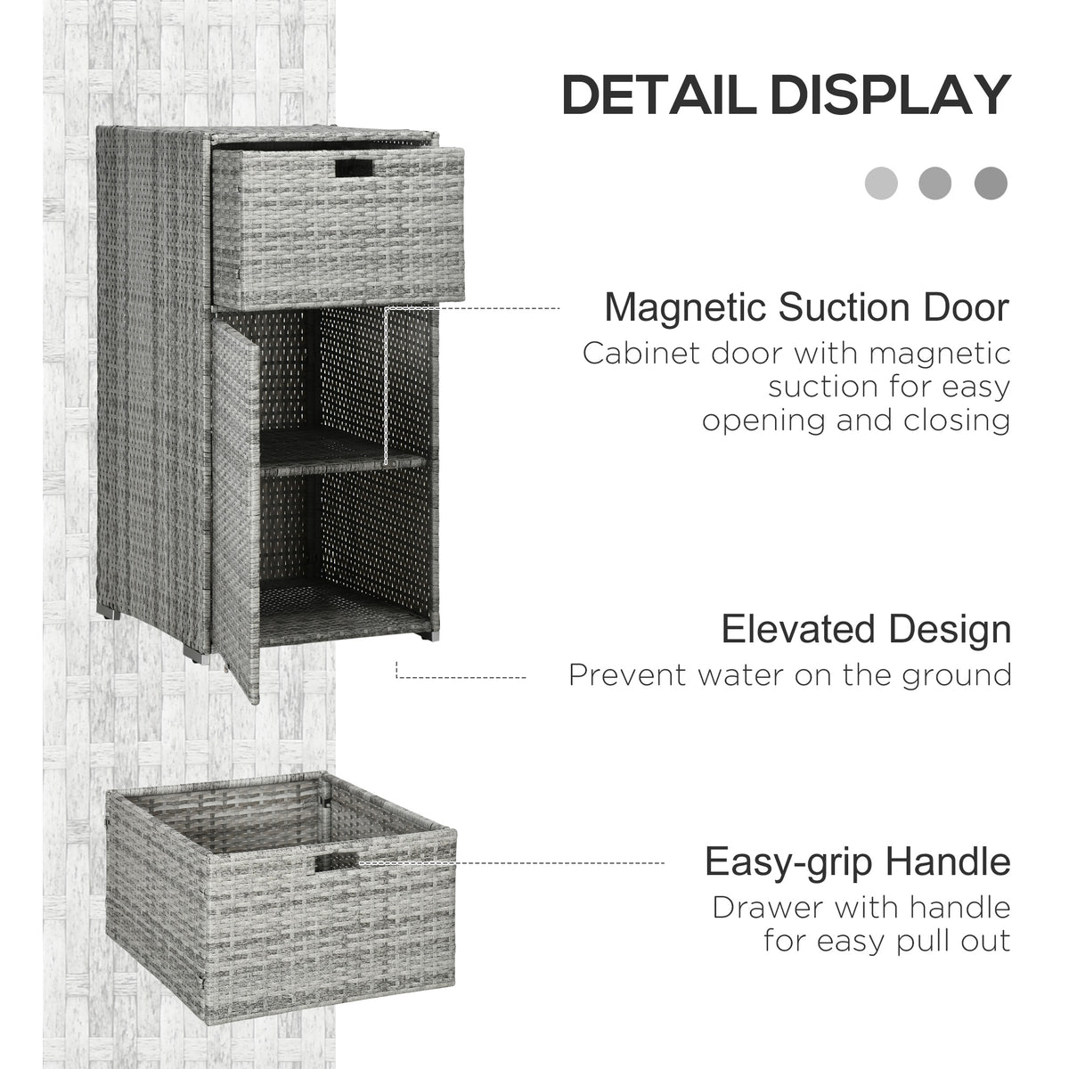 Patio Storage Cabinet, Outdoor Towel Rack for Pool, PE Rattan Wicker Hot Tub Accessory, with Basket Drawer, Mixed Grey-Towel Racks-DECOROLALA