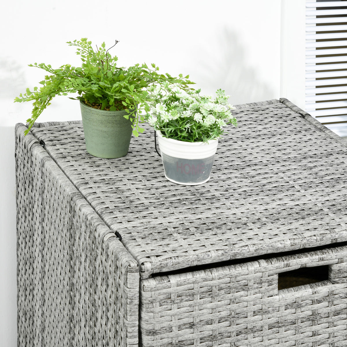 Patio Storage Cabinet, Outdoor Towel Rack for Pool, PE Rattan Wicker Hot Tub Accessory, with Basket Drawer, Mixed Grey-Towel Racks-DECOROLALA