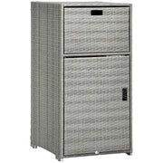Patio Storage Cabinet, Outdoor Towel Rack for Pool, PE Rattan Wicker Hot Tub Accessory, with Basket Drawer, Mixed Grey-Towel Racks-DECOROLALA