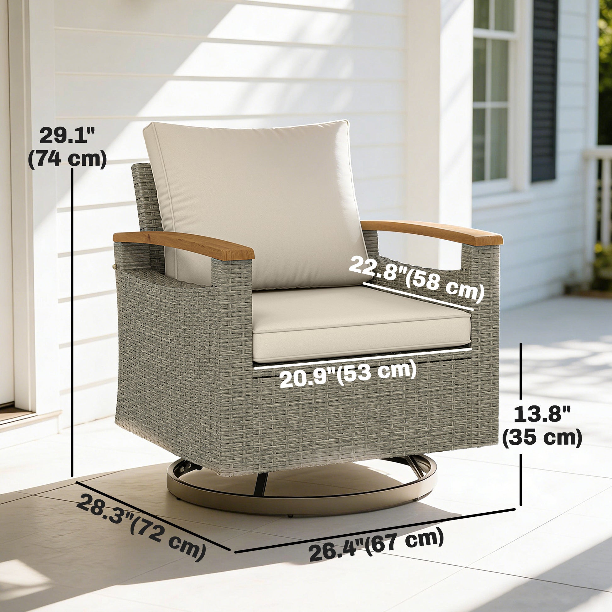 Patio Swivel Chair Set of 2 - PE Rattan Cream White-DECOROLALA