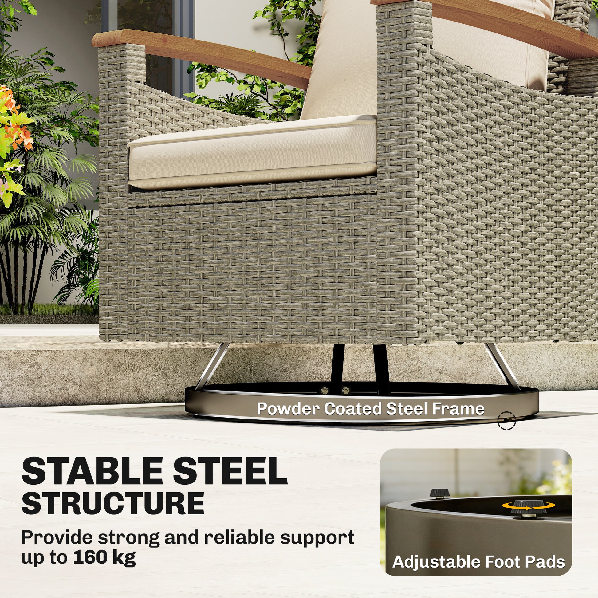 Patio Swivel Chair Set of 2 - PE Rattan Cream White-DECOROLALA