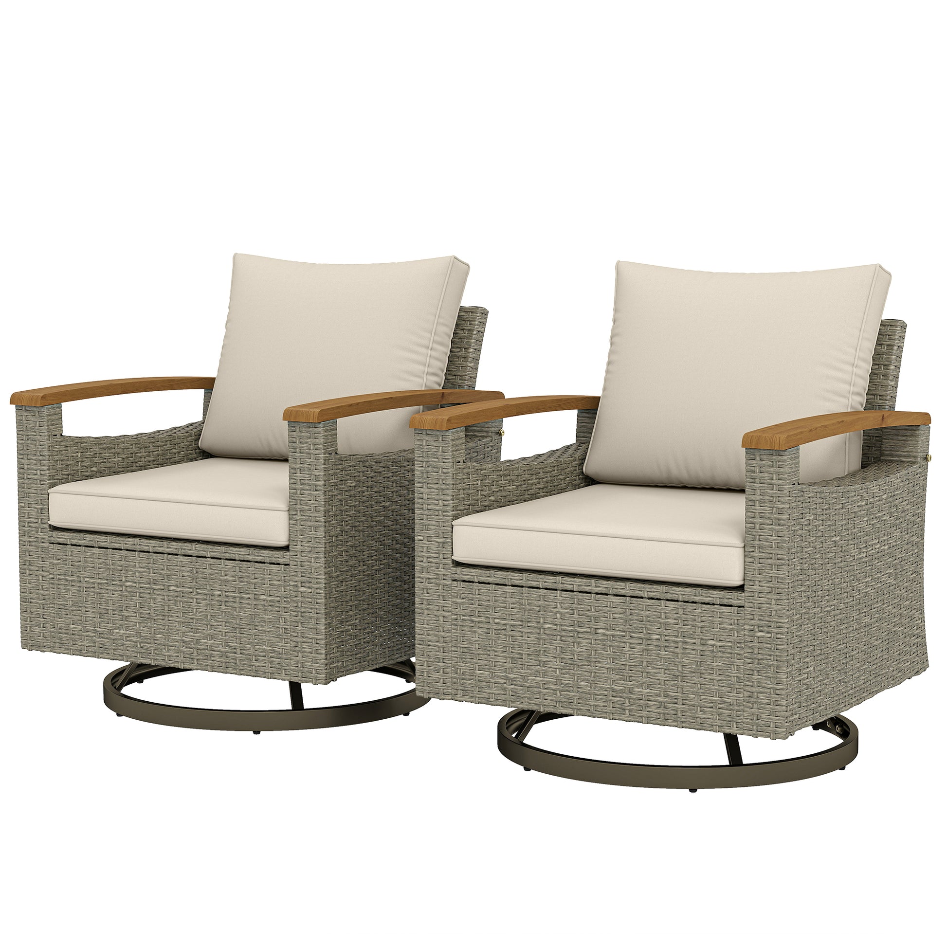 Patio Swivel Chair Set of 2 - PE Rattan Cream White-DECOROLALA