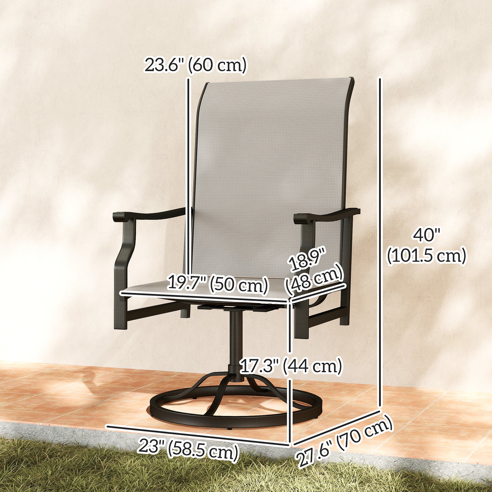 Patio Swivel Rocker Chair Set of 2 - Light Grey High Back-DECOROLALA