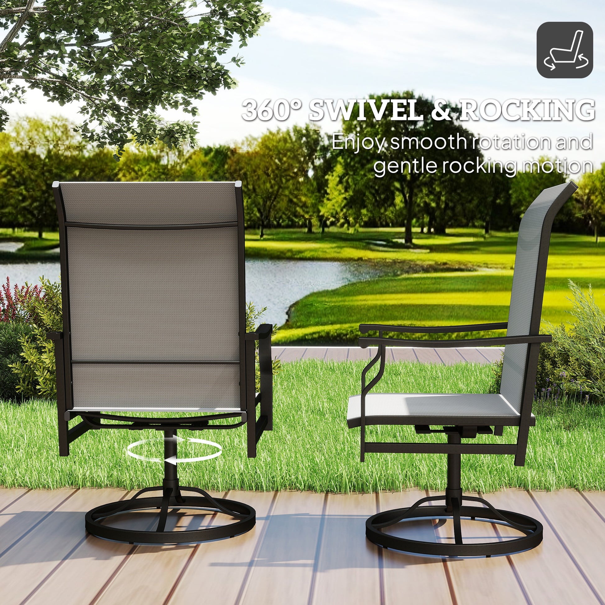 Patio Swivel Rocker Chair Set of 2 - Light Grey High Back-DECOROLALA