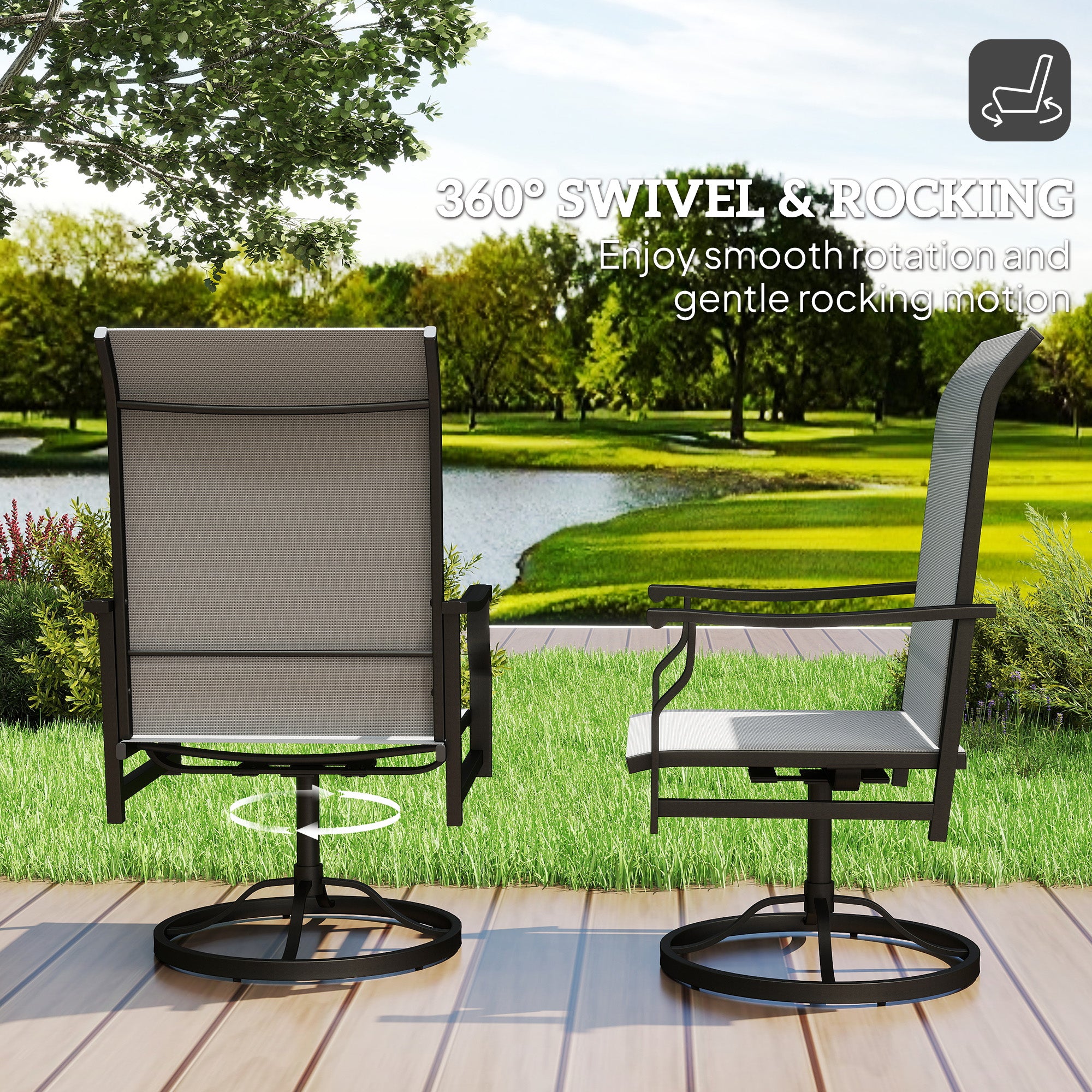 Patio Swivel Rocker Chair Set of 2 - Light Grey High Back-DECOROLALA