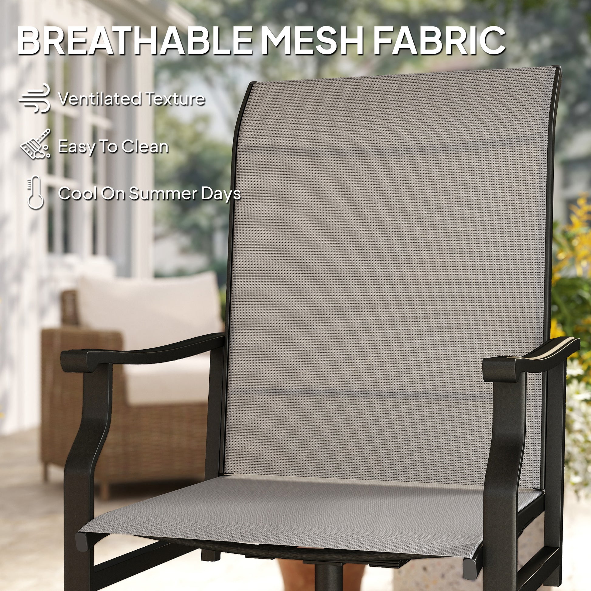 Patio Swivel Rocker Chair Set of 2 - Light Grey High Back-DECOROLALA