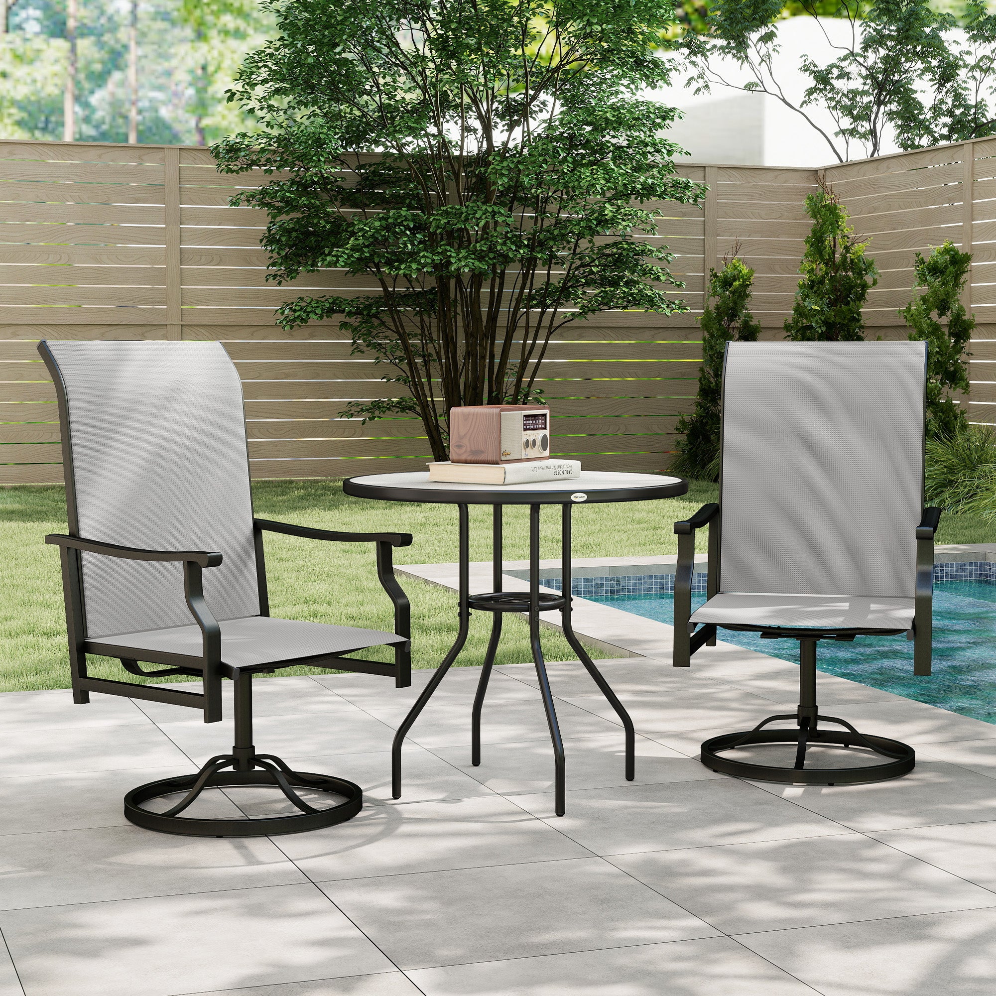 Patio Swivel Rocker Chair Set of 2 - Light Grey High Back-DECOROLALA