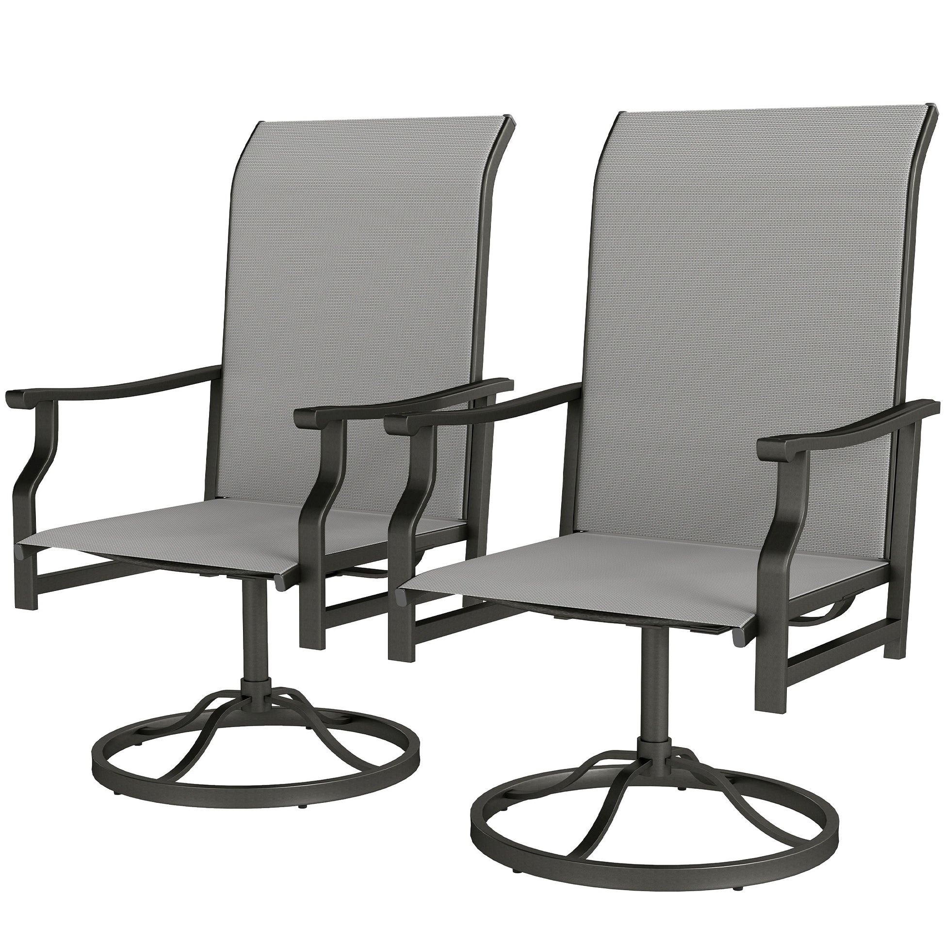 Patio Swivel Rocker Chair Set of 2 - Light Grey High Back-DECOROLALA