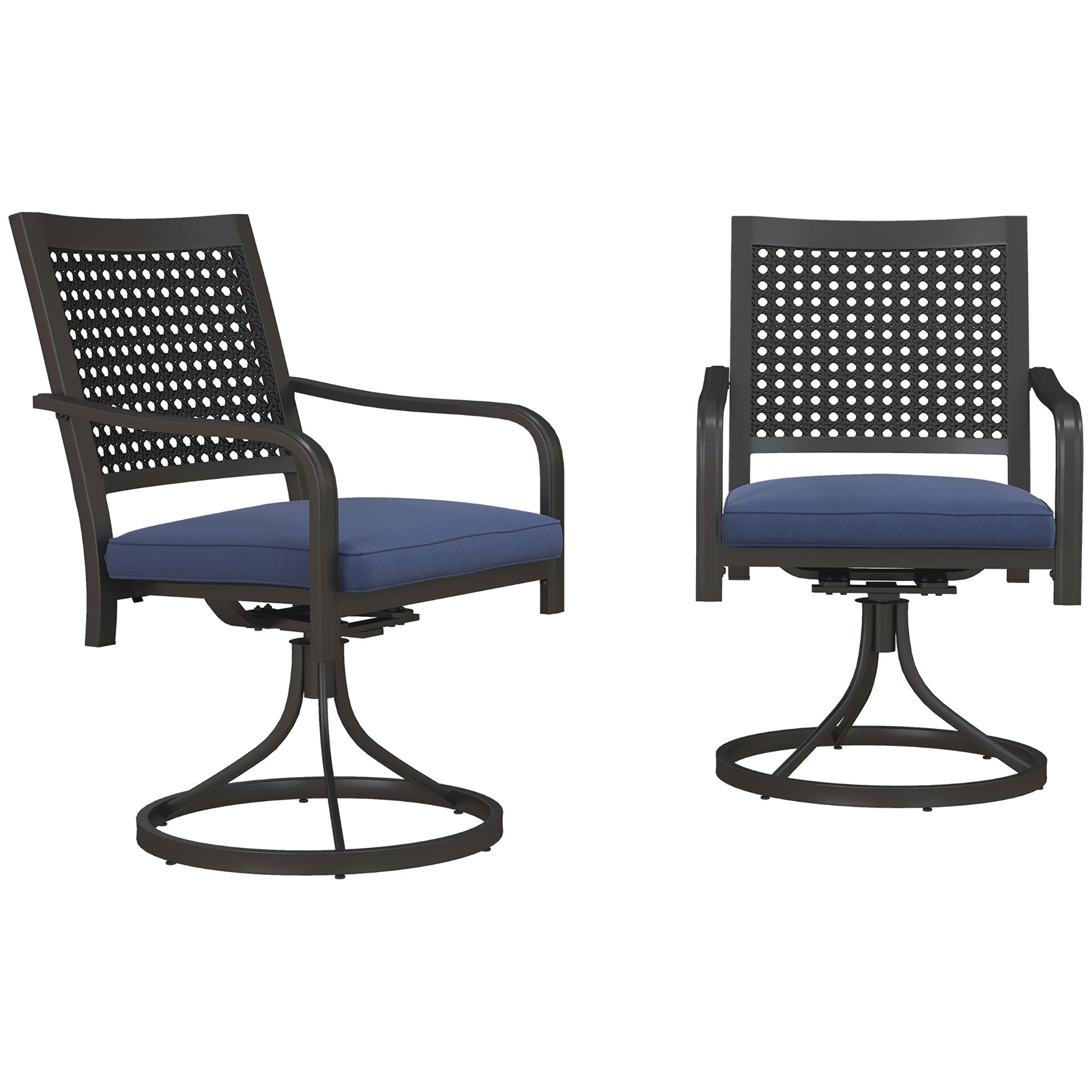 Patio Swivel Rocker Chairs - Navy Blue (Set of 2)-DECOROLALA