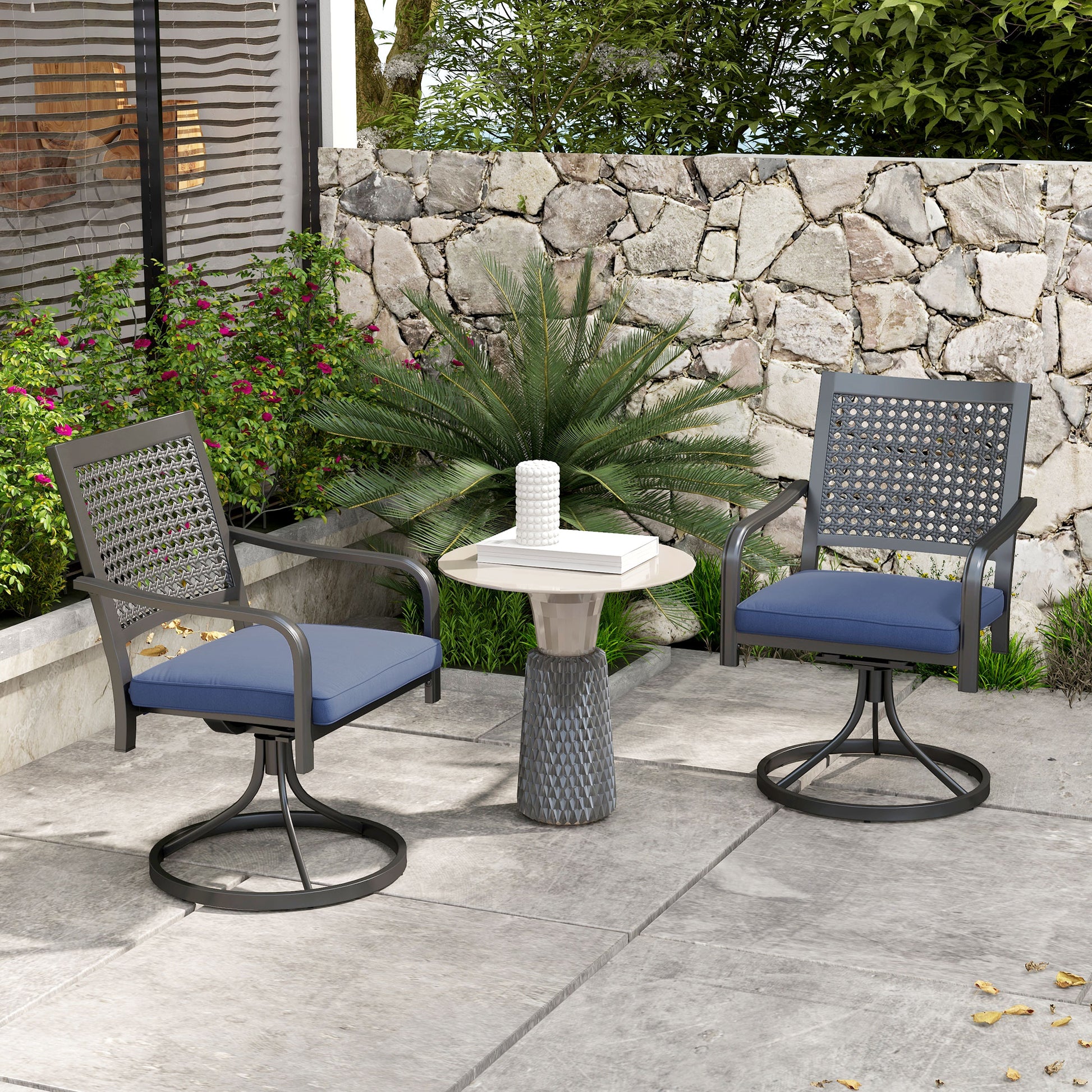 Patio Swivel Rocker Chairs - Navy Blue (Set of 2)-DECOROLALA