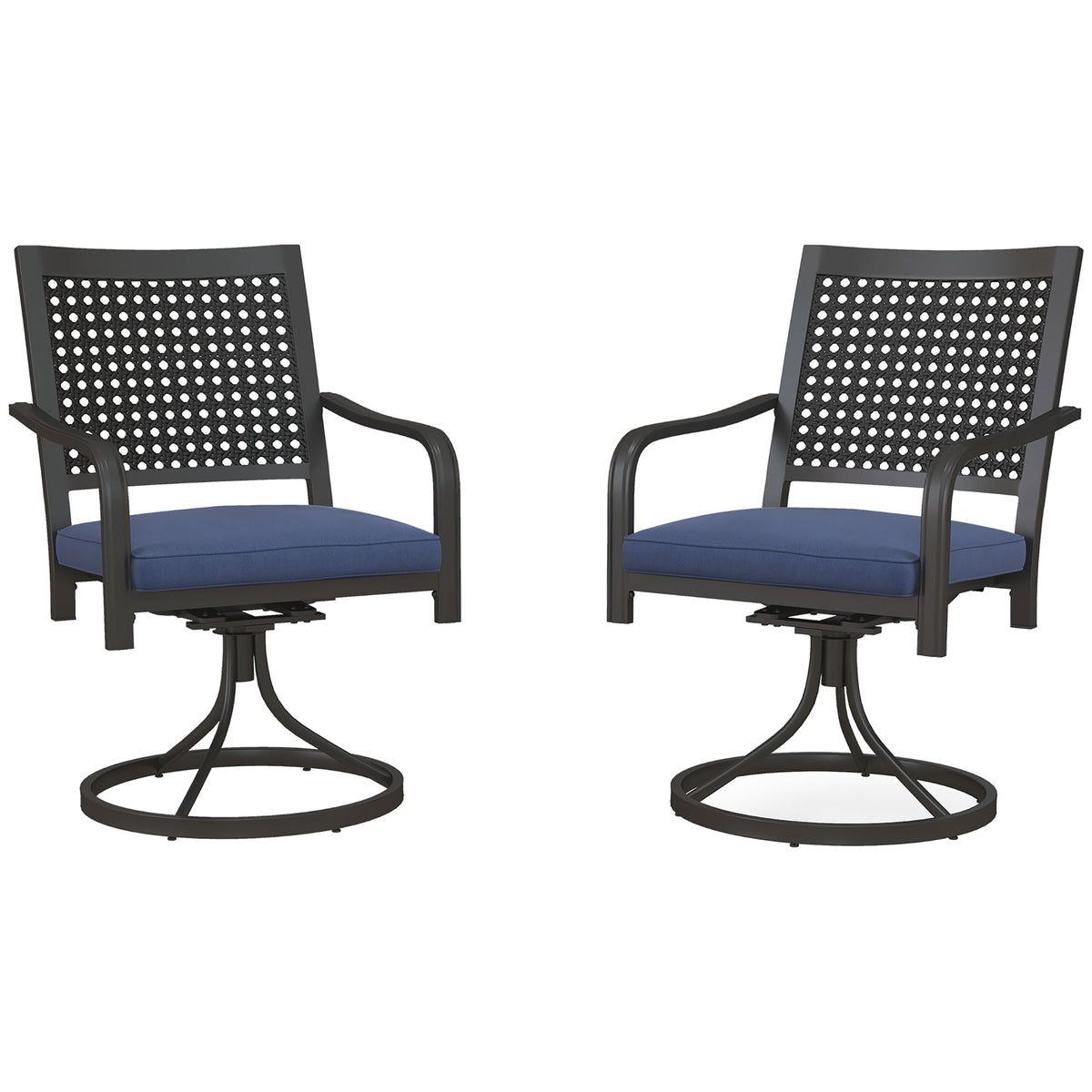 Patio Swivel Rocker Chairs - Navy Blue (Set of 2)-Patio Furniture Sets-DECOROLALA