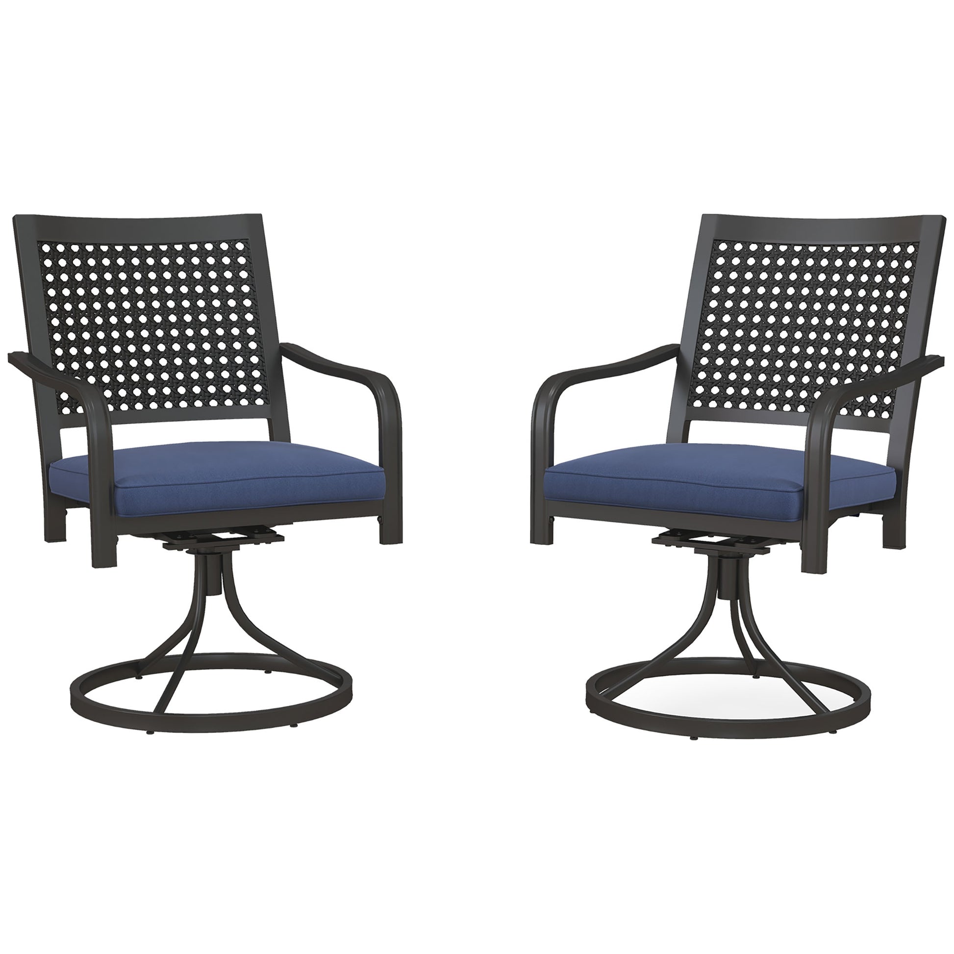 Patio Swivel Rocker Chairs - Navy Blue (Set of 2)-DECOROLALA