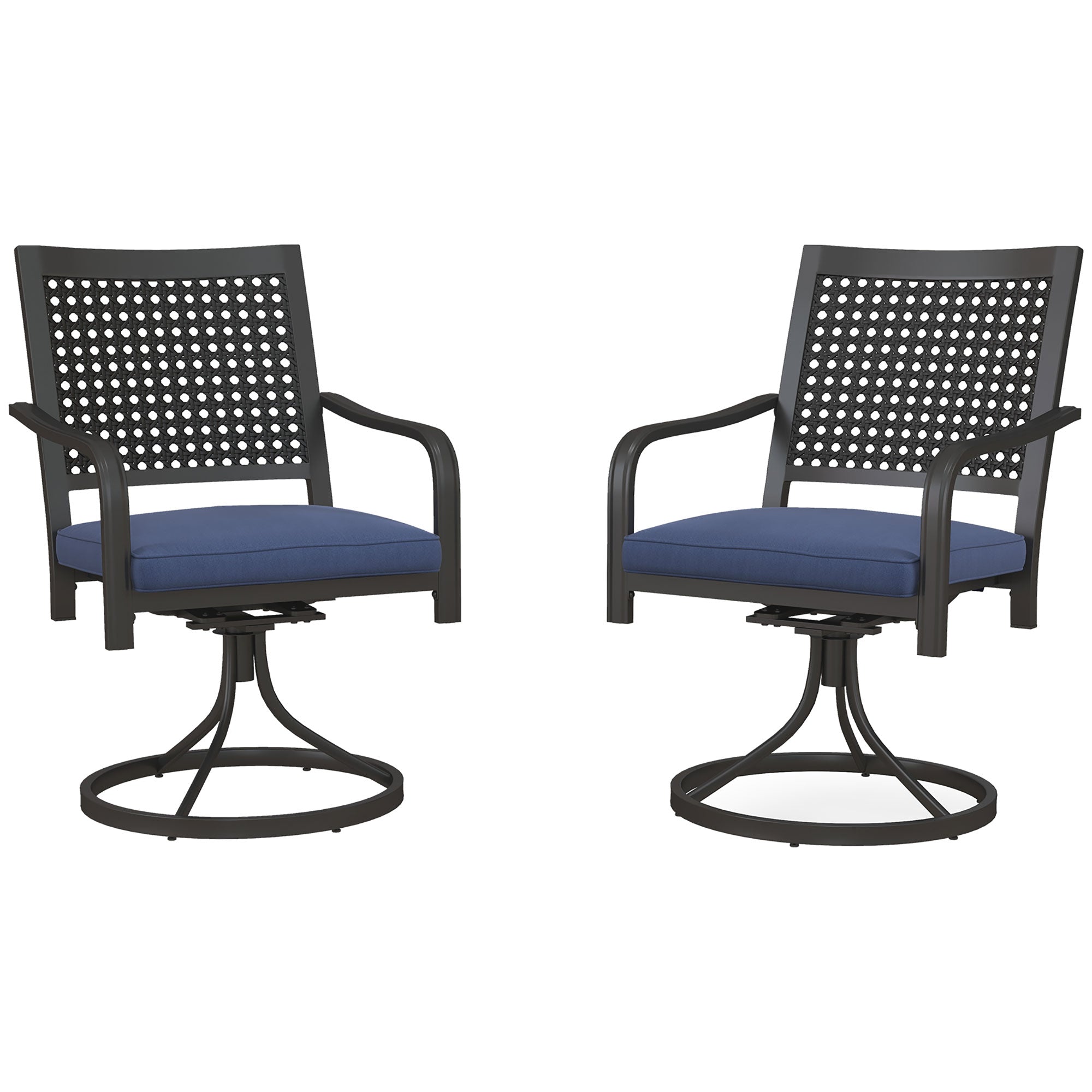 Patio Swivel Rocker Chairs - Navy Blue (Set of 2)-DECOROLALA
