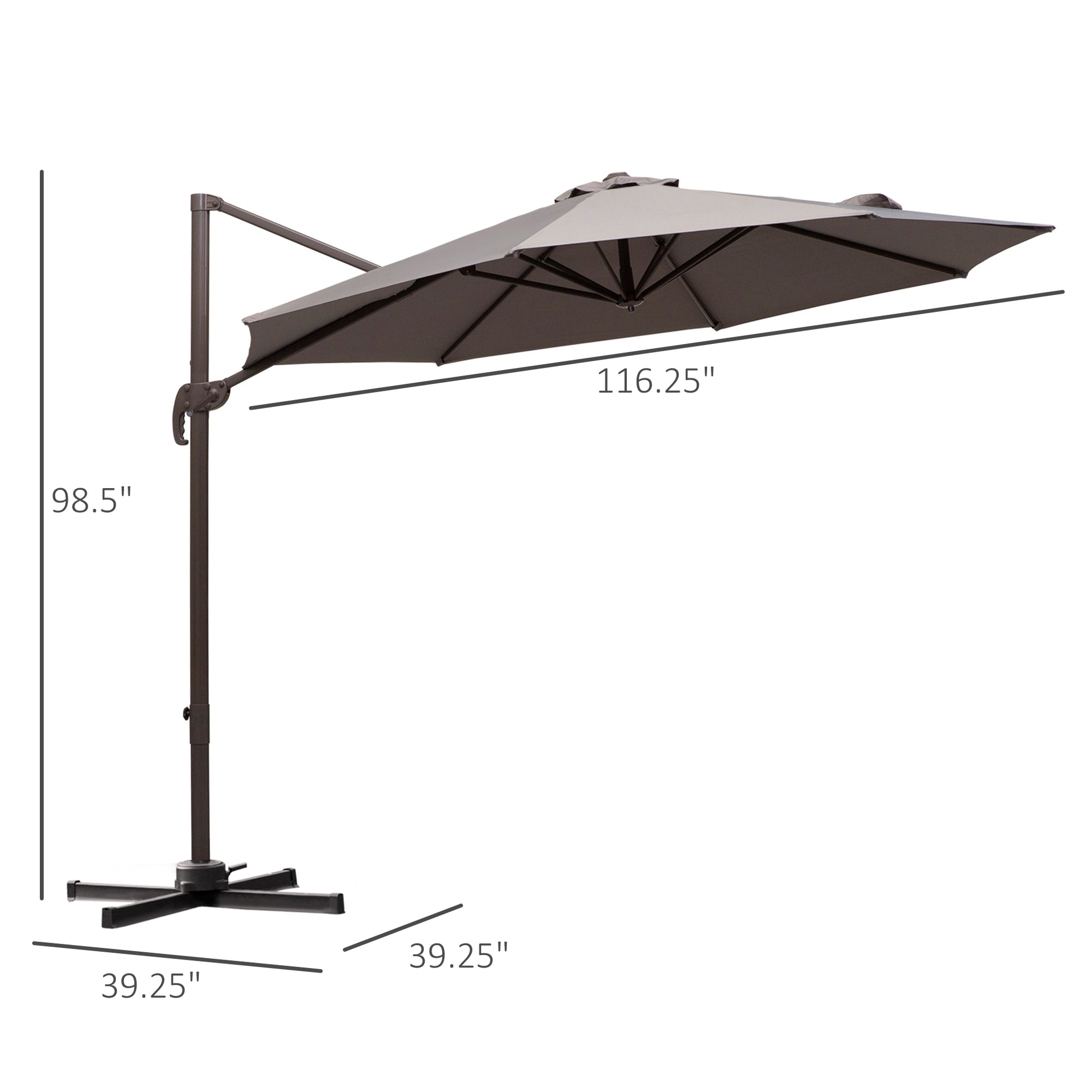 Patio Umbrella 10ft Cantilever 360¡ Rotation Grey, Deck Garden Shade-DECOROLALA