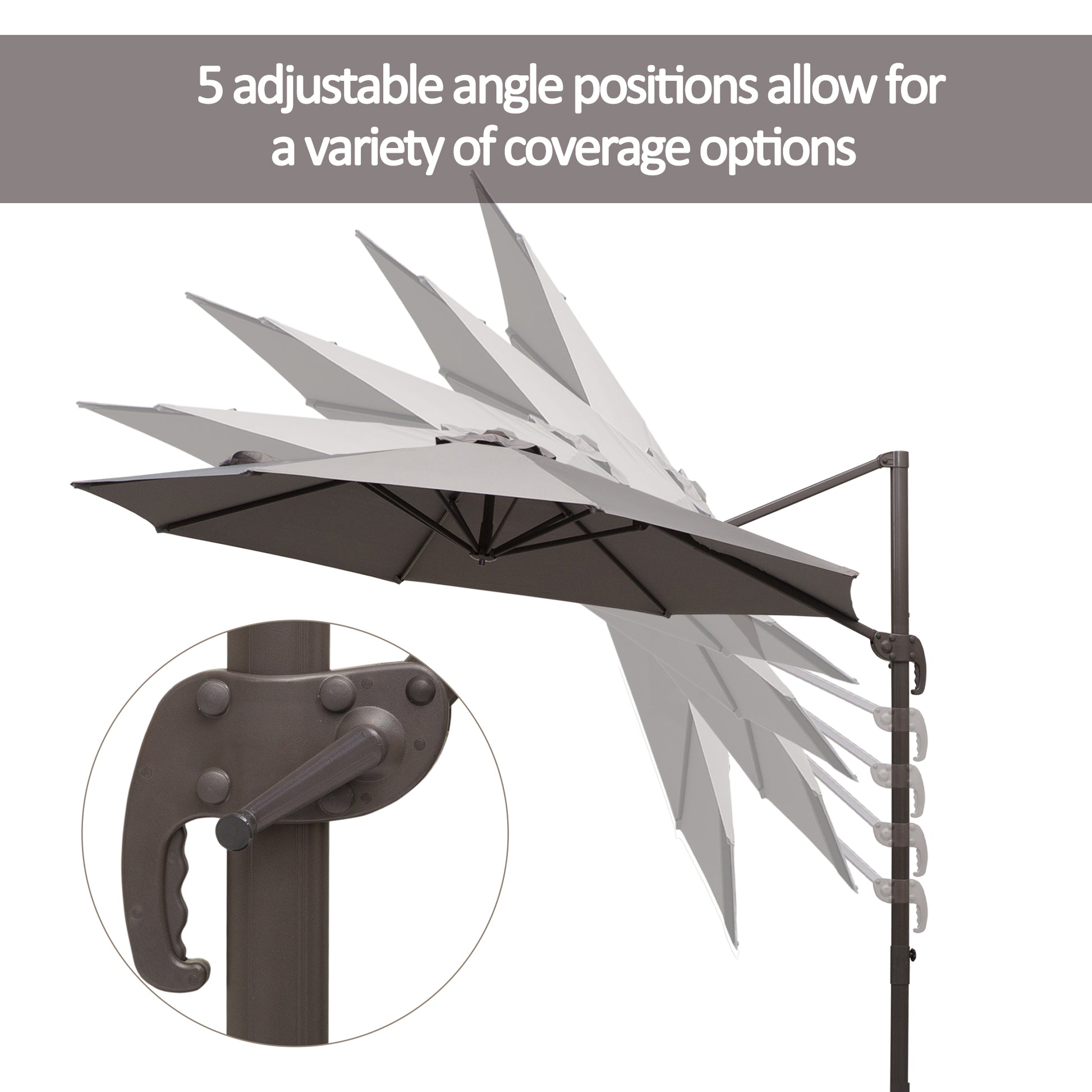 Patio Umbrella 10ft Cantilever 360¡ Rotation Grey, Deck Garden Shade-DECOROLALA