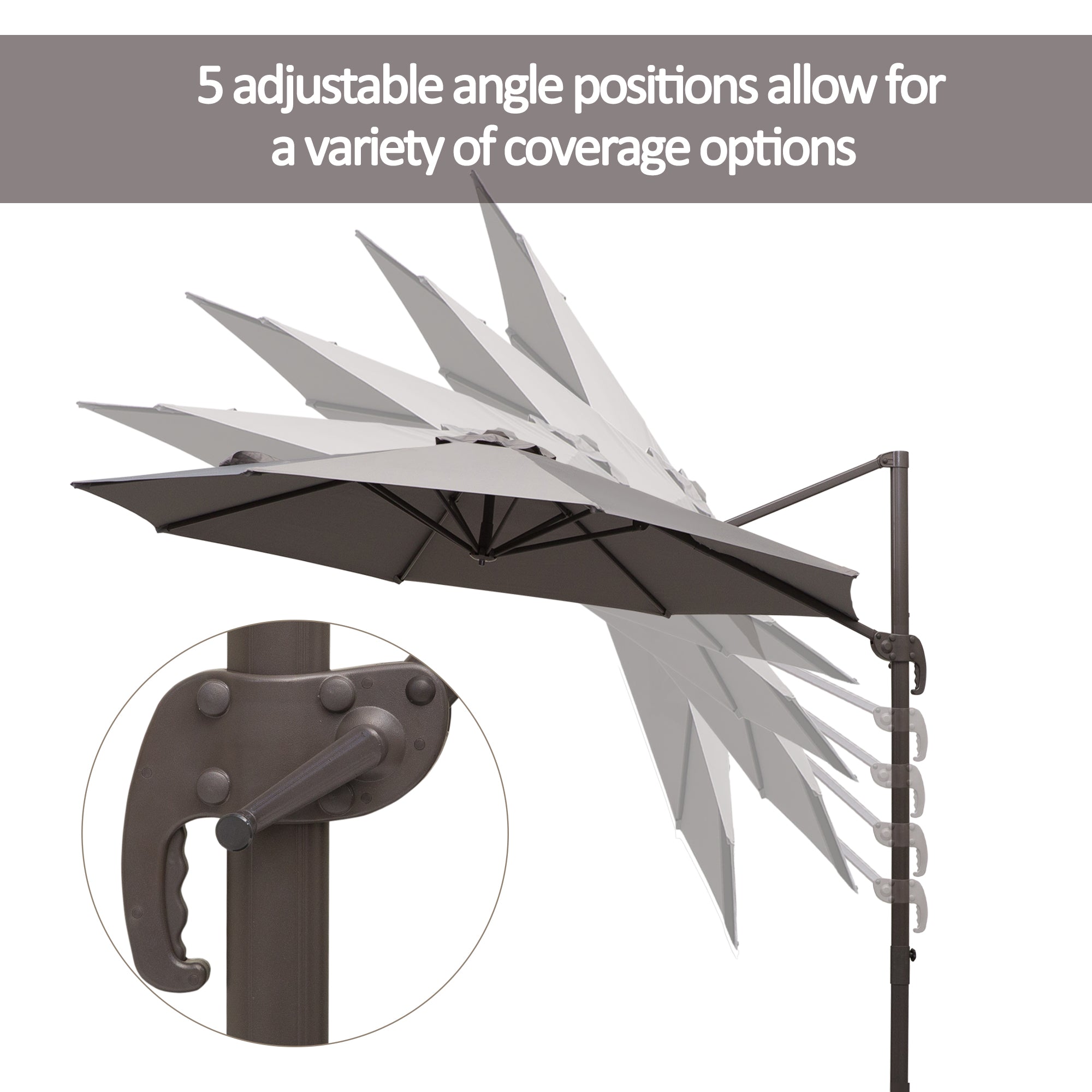 Patio Umbrella 10ft Cantilever 360¡ Rotation Grey, Deck Garden Shade-DECOROLALA