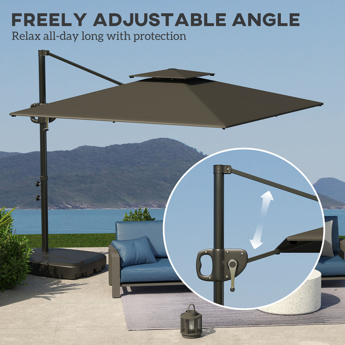 Patio Umbrella, 8' x 9' Dark Grey, Tilt & Crank, UV Protection-Patio Umbrellas-DECOROLALA