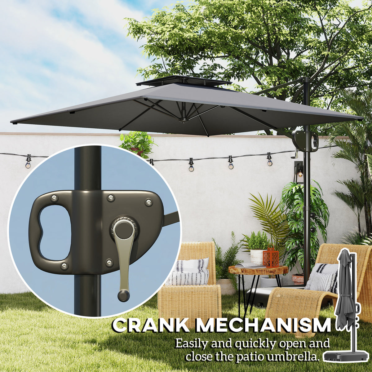 Patio Umbrella, 8' x 9' Dark Grey, Tilt & Crank, UV Protection-Patio Umbrellas-DECOROLALA
