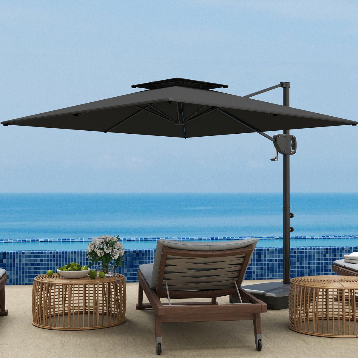 Patio Umbrella, 8' x 9' Dark Grey, Tilt & Crank, UV Protection-Patio Umbrellas-DECOROLALA
