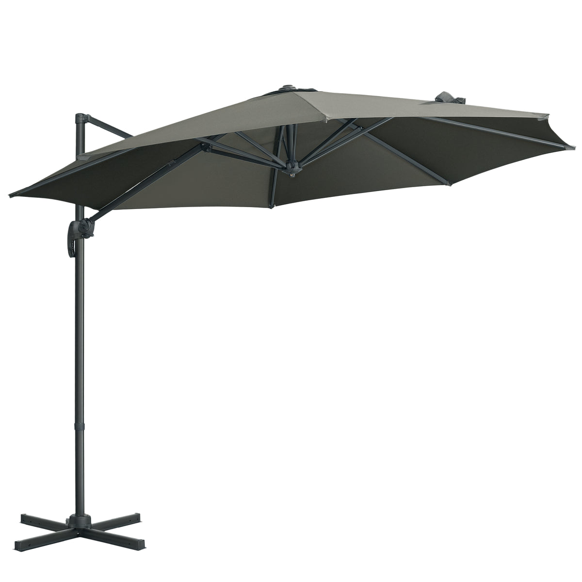 Patio Umbrella, 9.6' Offset, Grey, Aluminum, 360¡ Rotation, UV Resistant-Cantilever Umbrellas-DECOROLALA