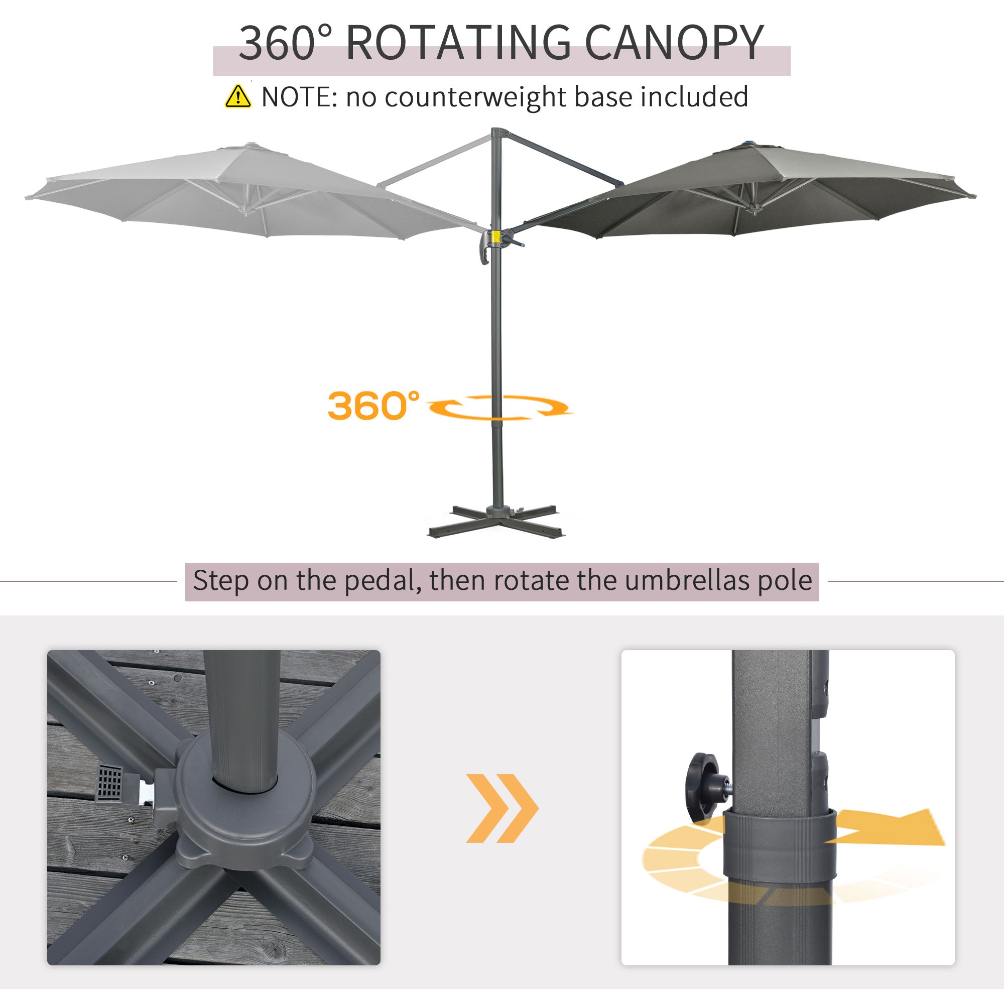 Patio Umbrella, 9.6' Offset, Grey, Aluminum, 360° Rotation, UV Resistant-DECOROLALA